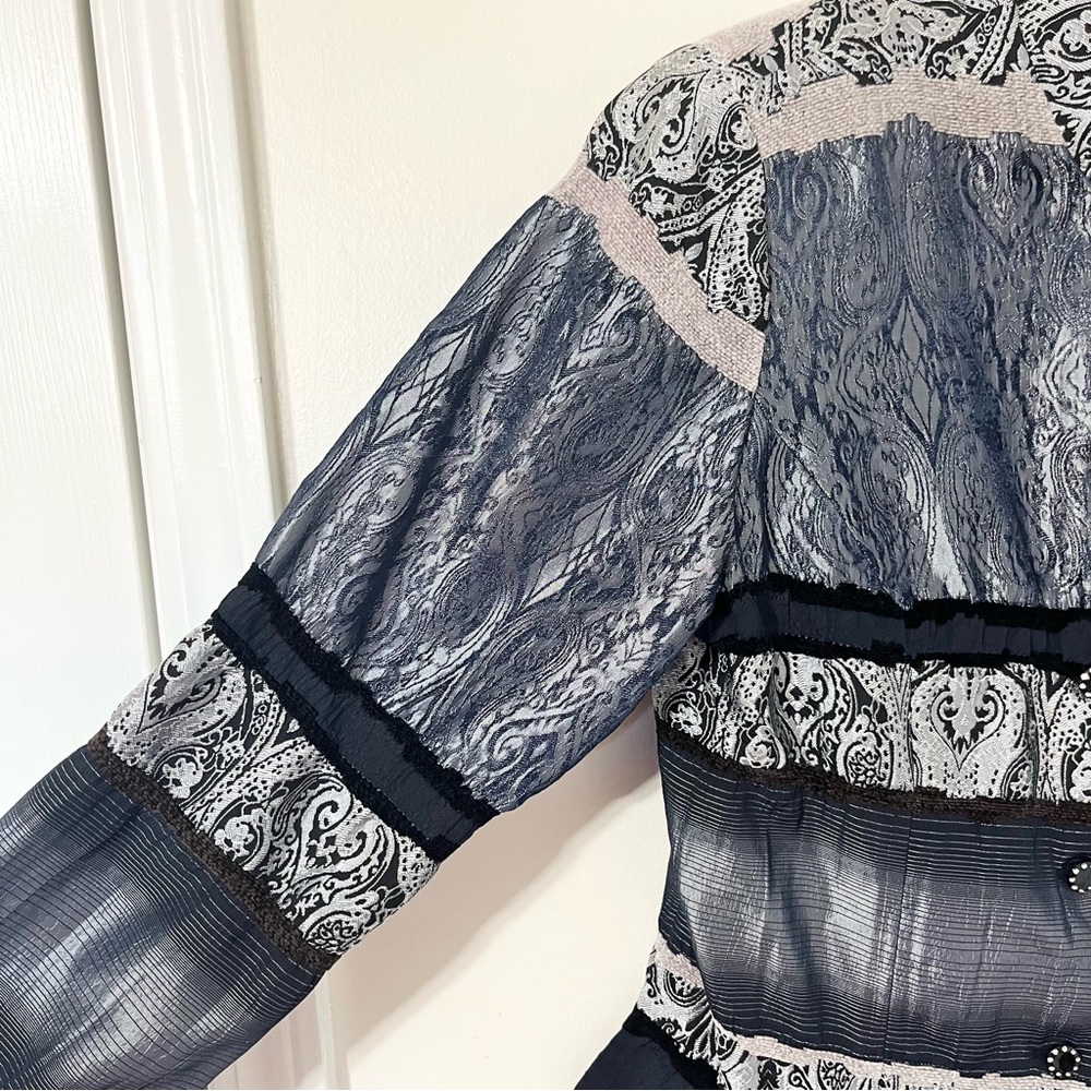 Metallic Silver Paisley Patchwork Jacket Y2K Boho Chic Lightweight Statement Top - Picture 6 of 12